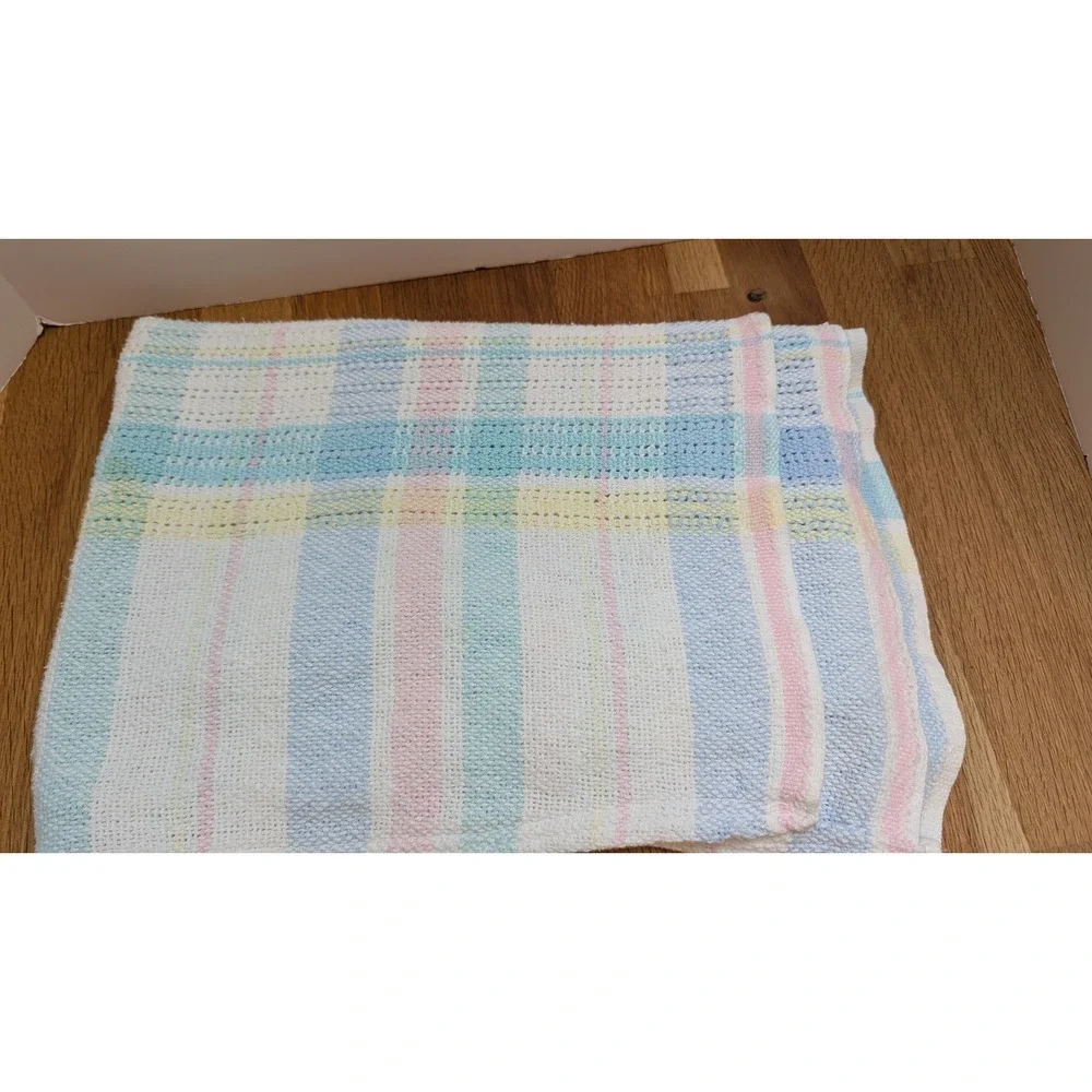 Beacon vintage Baby Blanket  Pastel Plaid Woven Cotton READ